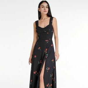 Black Rose Dress With Sheer Overlay